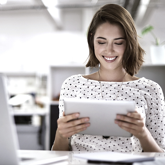 women and tablet